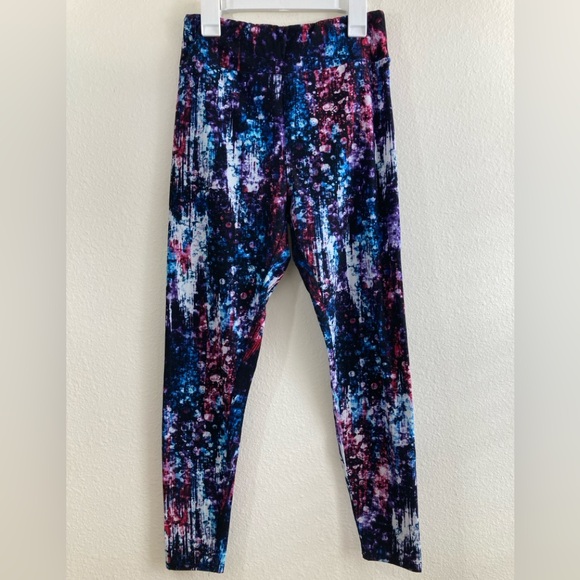 LuLaRoe Pants - LuLaRoe Ice Wash Leggings Size OS Blue Purple Raspberry Abstract Print